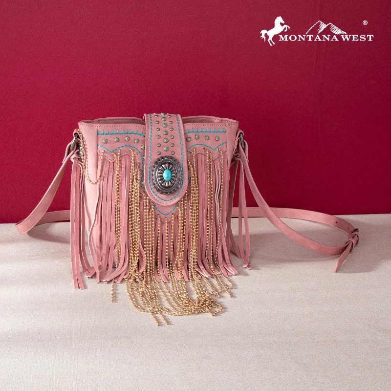 Ladies Crossbody Bag Elegant Design -MWF1047-8360  Montana West Fringe Collection Crossbody - Pink