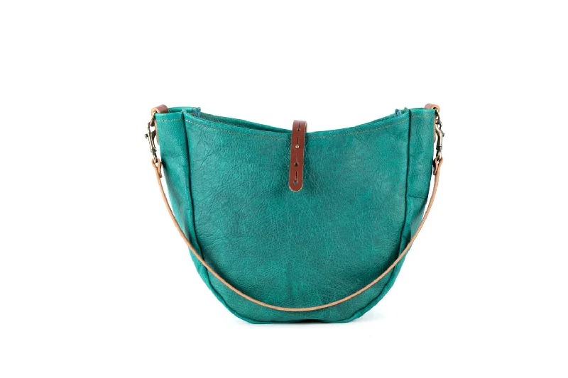 women's dumpling bag with trendy look -CELESTE LEATHER HOBO BAG - MEDIUM - PINE GREEN BISON