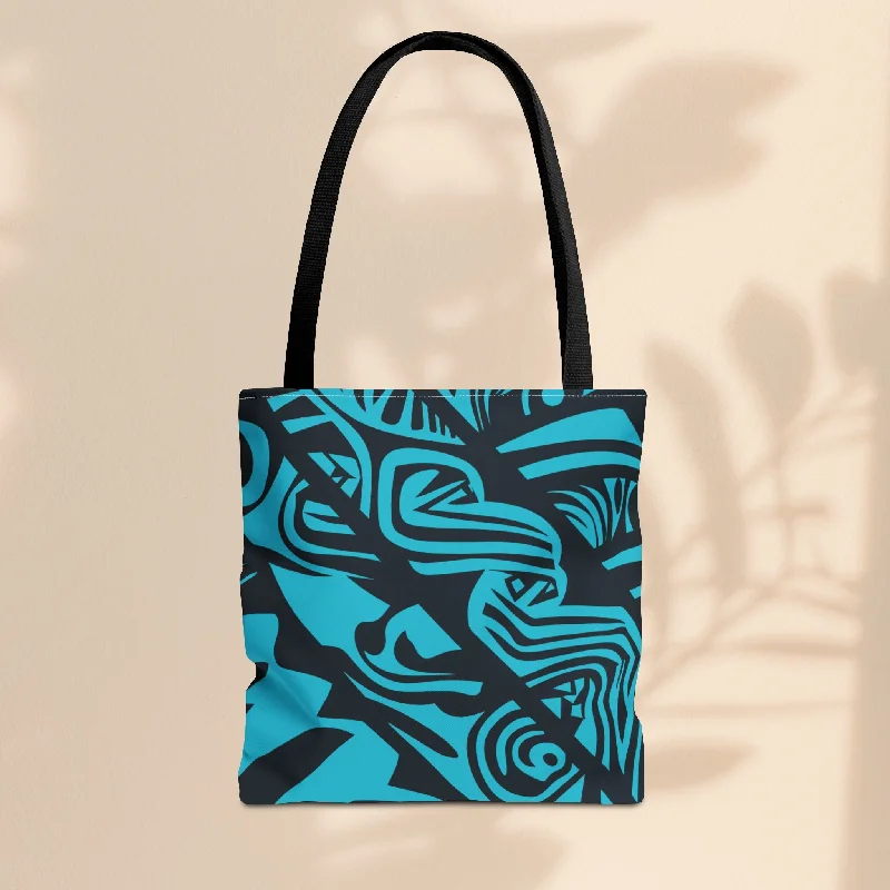 women's tote bag for weekend getaway -Blue Tribal Tote Bag