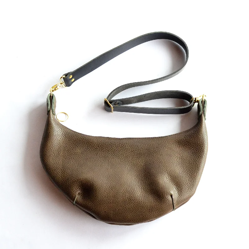 women's dumpling bag for formal occasions -Leather HOBO Crossbody Bag - Olive Green Leather