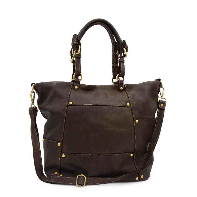 women's tote bag for both work and play -Nora Patchwork Tote in Chocolate