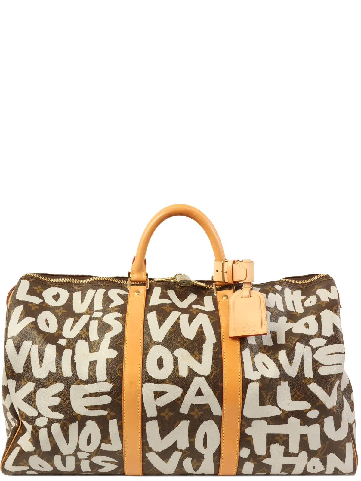 LOUIS VUITTON 2001 Made Canvas Monogram Gaffiti Keepall 50 Brown / White