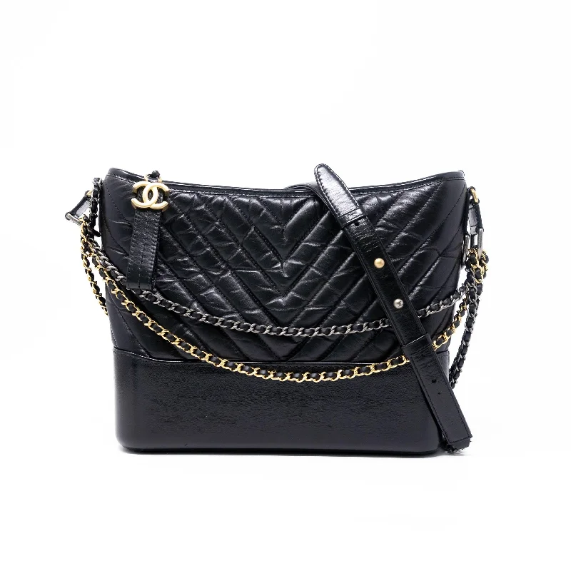 women's dumpling bag for evening dresses -Chanel Black Chevron Medium Gabrielle Hobo