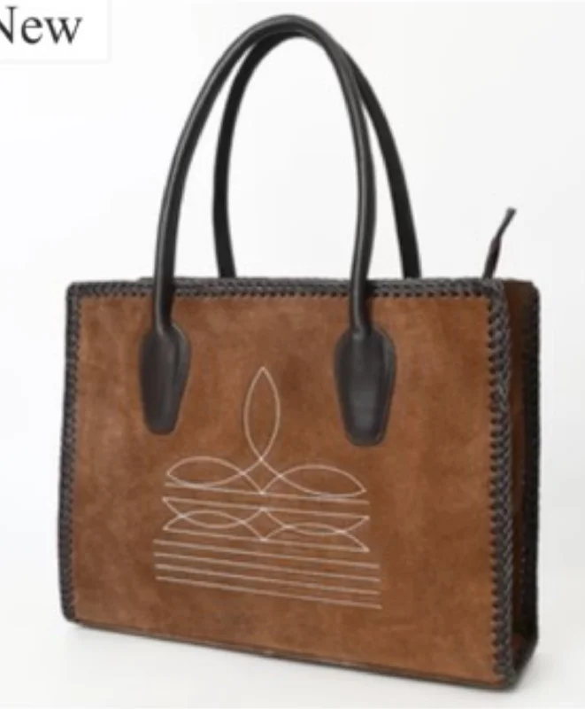 women's tote bag for business casual outfits -Brown Suede Boot Stitch Tote