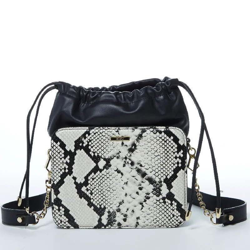 women's bucket bag for daily use -Patricia Black Leather Bucket Bag Snakeskin Design