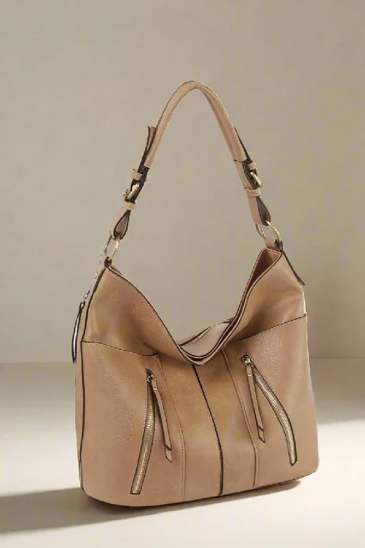 women's dumpling bag with chic metal accents -LMD025Z 3 Compartment Zipper Detail Hobo Bag