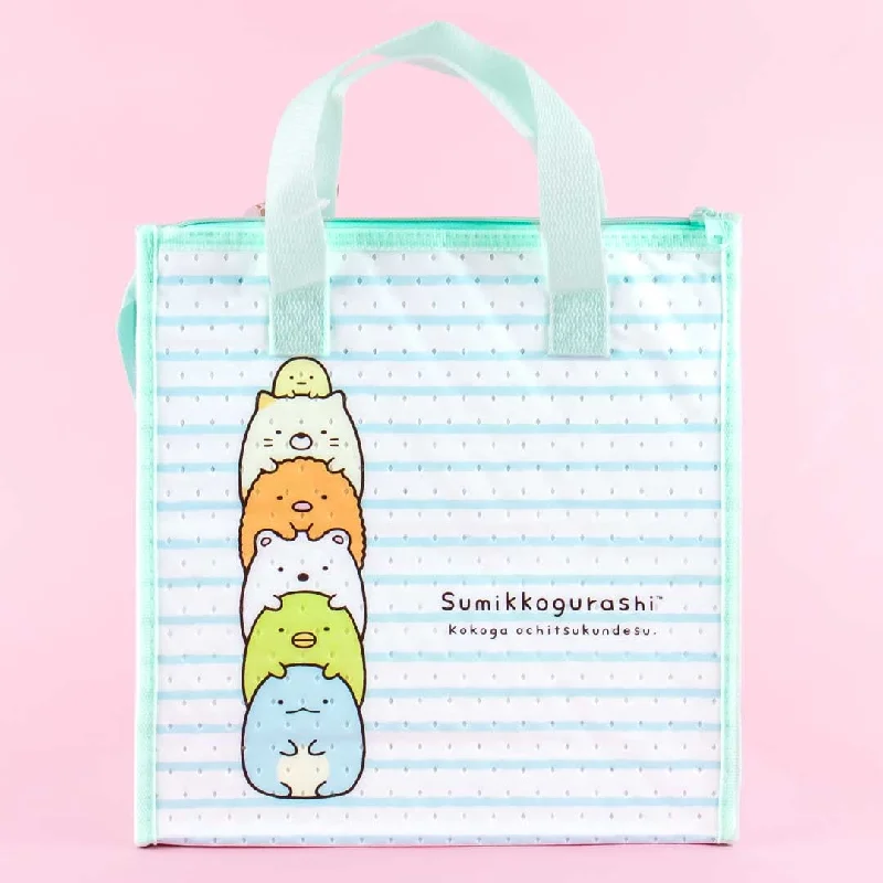 women's tote bag with multi-pocket interior -Sumikko Gurashi Striped Insulated Lunch Tote