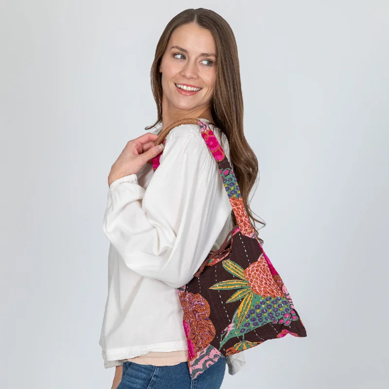 women's dumpling bag for travel -Hand Stitched Kantha Hobo Bag