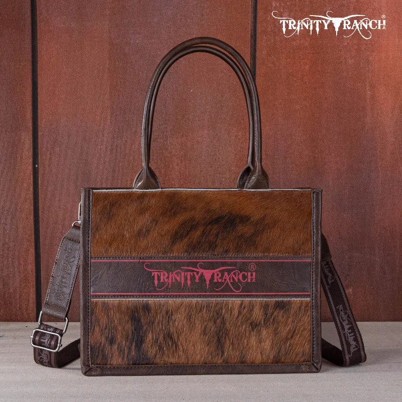 women's handbag with sleek, fashionable look -TR170G-8119S  Trinity Ranch Hair On Cowhide Concealed Carry Tote/Crossbody - Coffee