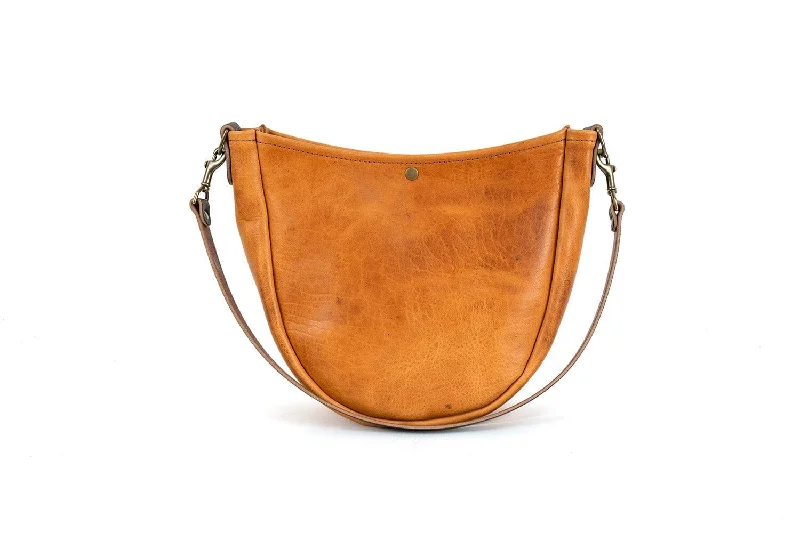 women's dumpling bag with round frame -CELESTE LEATHER HOBO BAG - PEANUT BISON