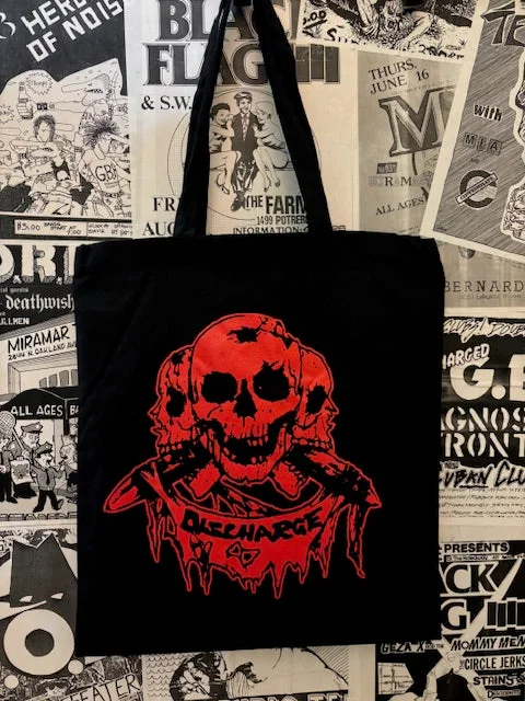 women's tote bag with faux leather accents -Discharge Red Skull Logo Tote Bag