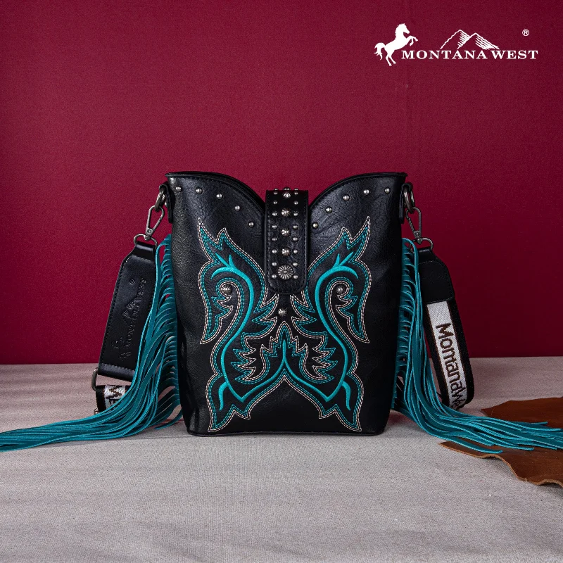 Ladies Crossbody Bag Easy Access -MW1247-9360  Montana West Embroidered Fringe Collection Boot Purse Crossbody