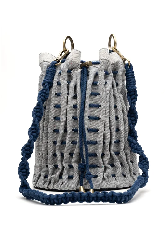 women's bucket bag with detailed metal accents -Bucket Bag Canva Large Blue