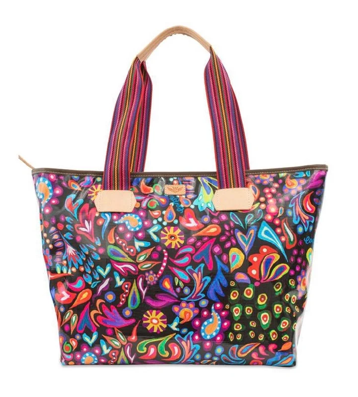 women's tote bag with contemporary materials -Consuela Sophie Black Swirly Zipper Tote 6372