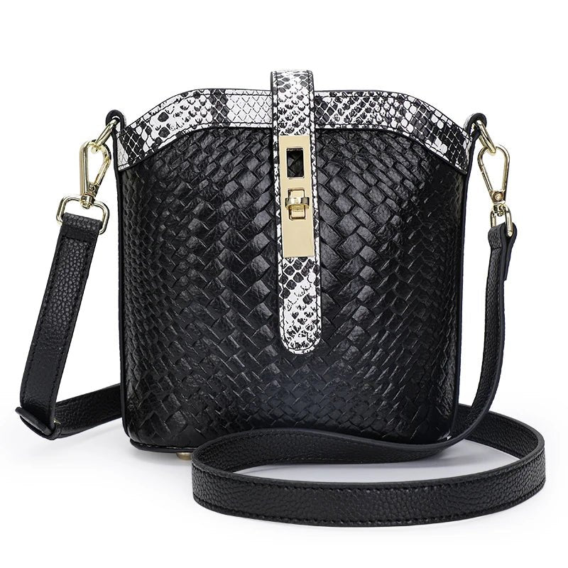 women's bucket bag with high-fashion detailing -Knitted Series: Stylish Genuine Leather Bucket Bag and Crossbody Chic