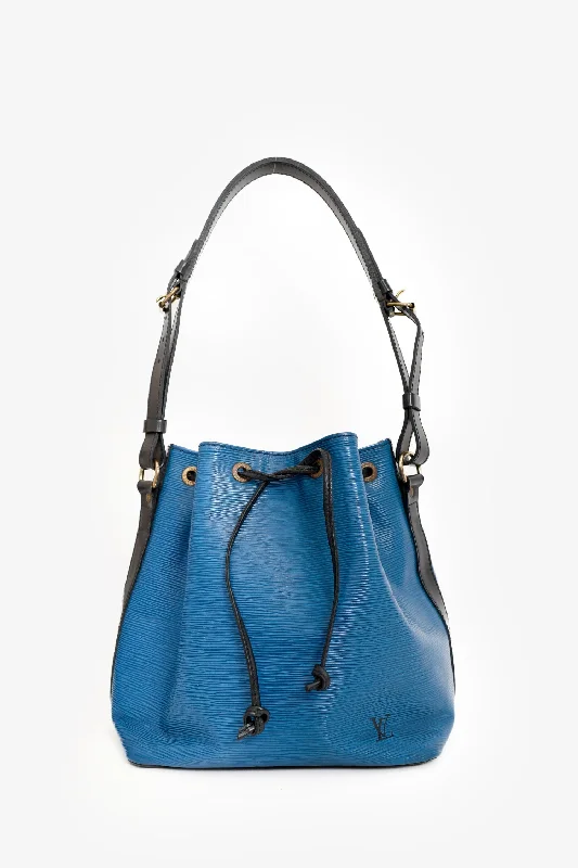 women's handbag with quilted texture -Louis Vuitton Blue Epi Leather Petit Noe Bucket Bag