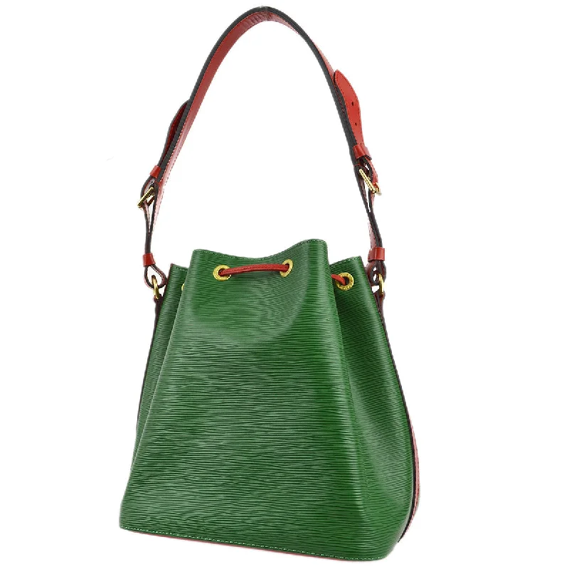 women's bucket bag with rich leather texture -Louis Vuitton 1995 Green Red Epi Petite Noe Bucket Shoulder Bag M44147