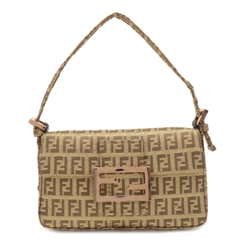 FENDI Mini Mamma Baguette Zucchino Canvas Hand Bag Gold 8BK005