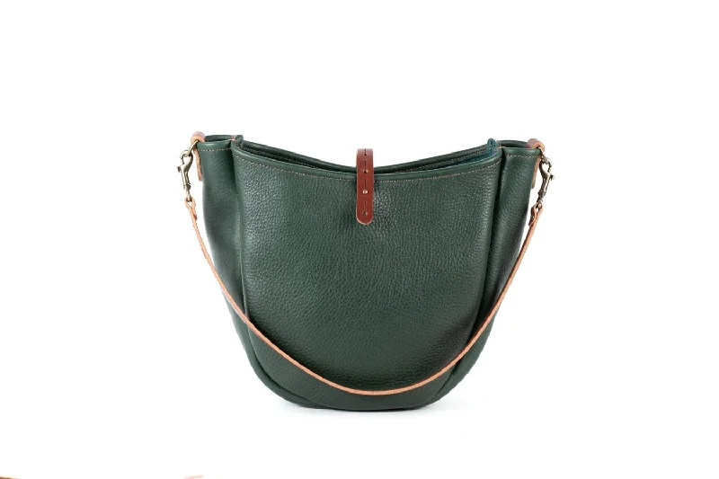 women's dumpling bag with practical use -CELESTE LEATHER HOBO BAG - MEDIUM - FOREST GREEN