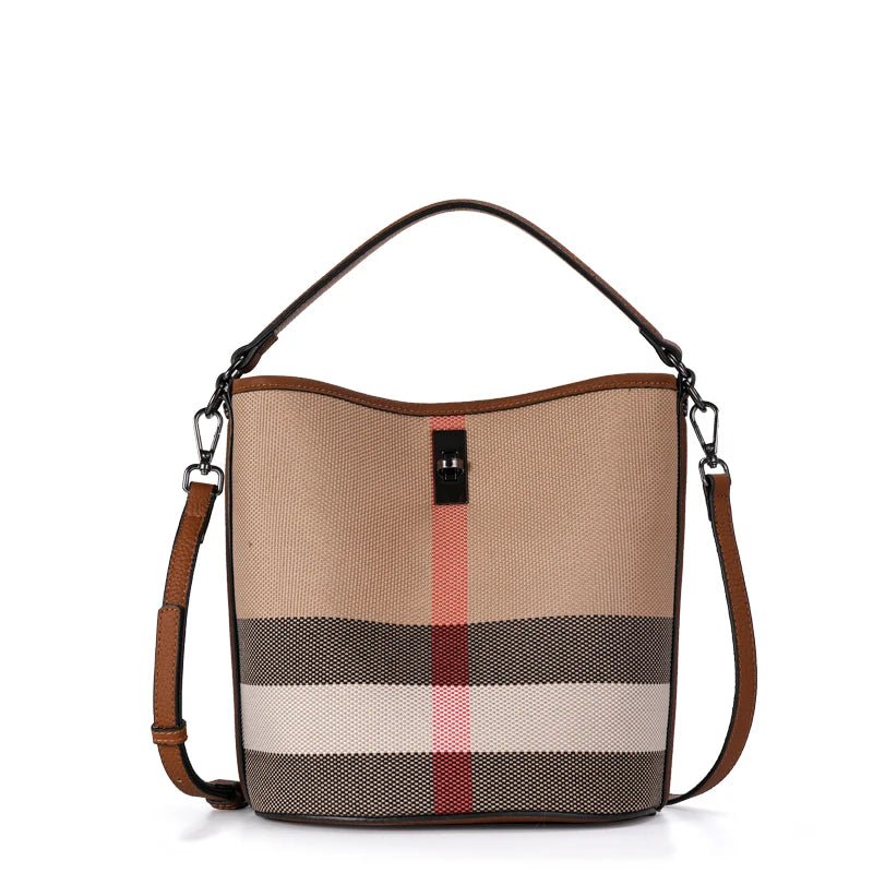 women's bucket bag with unique design elements -Plaid Canvas Luxury Women's Bucket – Timeless Elegance