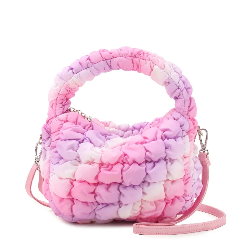 women's dumpling bag with fold-over flap -Quilted Scrunchies Mini Hobo Crossbody Bag