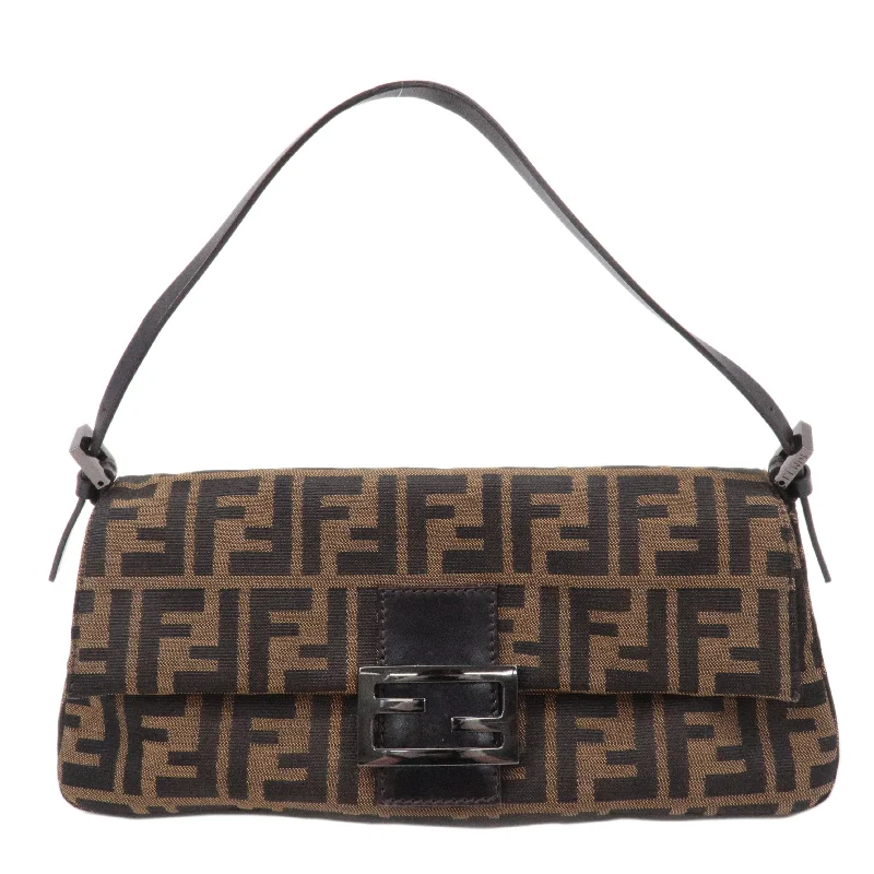 FENDI Mamma Baguette Zucca Canvas Leather Bag Brown 8BR181