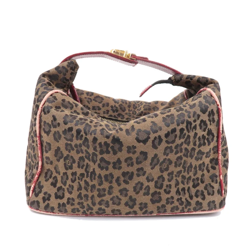 Fendi Canvas Leather Leopard Vanity Bag Brown Red 26348