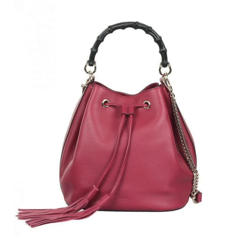 women's bucket bag with adjustable leather straps -Gucci Bordeaux leather Miss Bamboo bucket bag