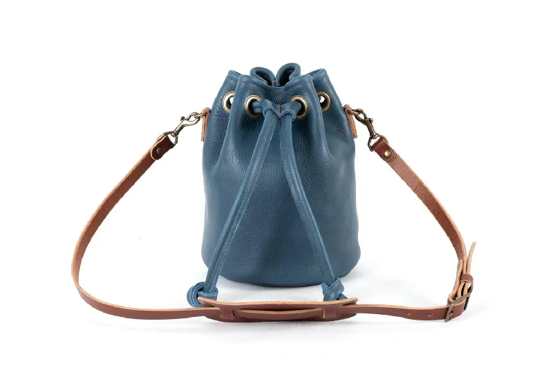 women's bucket bag for elegant women -LEATHER BUCKET BAG - MEDIUM - SMOKEY BLUE