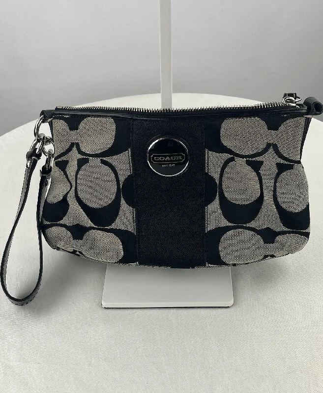 COACH Women's Signature Black Gray Canvas Clutch Purse