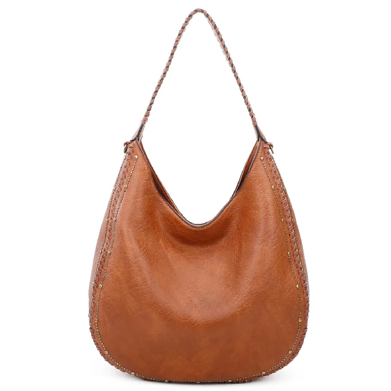 women's dumpling bag with ergonomic design -Memphis Hobo - Cognac