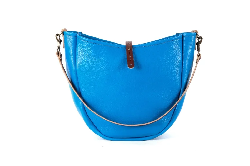 women's dumpling bag with fashionable accents -CELESTE LEATHER HOBO BAG - MEDIUM - OCEAN BLUE - IN STOCK