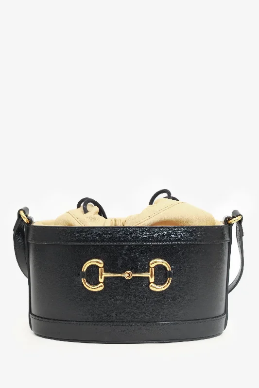 women's handbag with matching wallet -Gucci Leather 1955 Horsebit Drawstring Bucket Bag