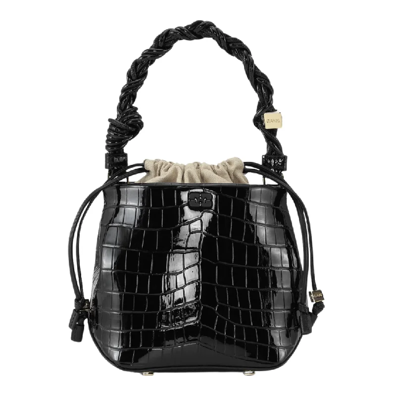 women's bucket bag with elegant curves -Bou Bucket Bag Patent Croco (Black)