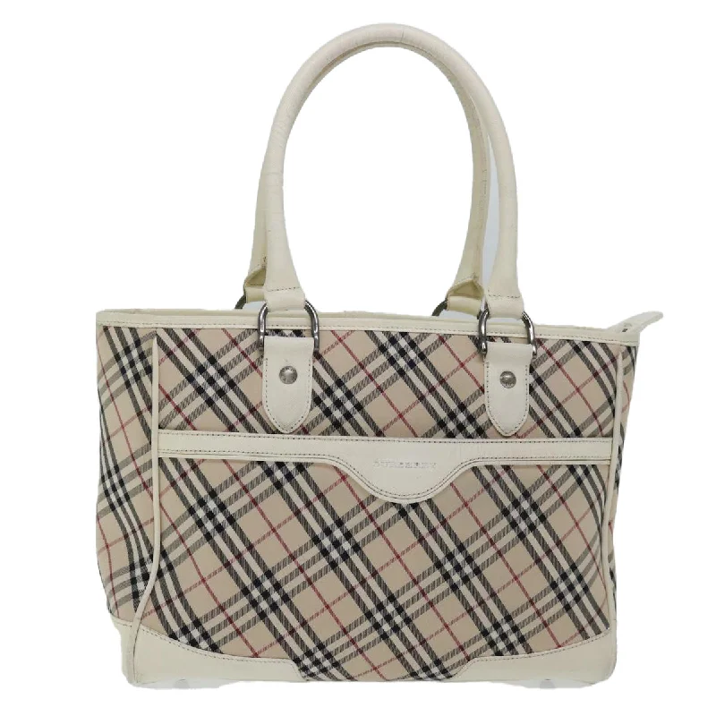 BURBERRY Nova Check Hand Bag Canvas Beige White Auth mr032