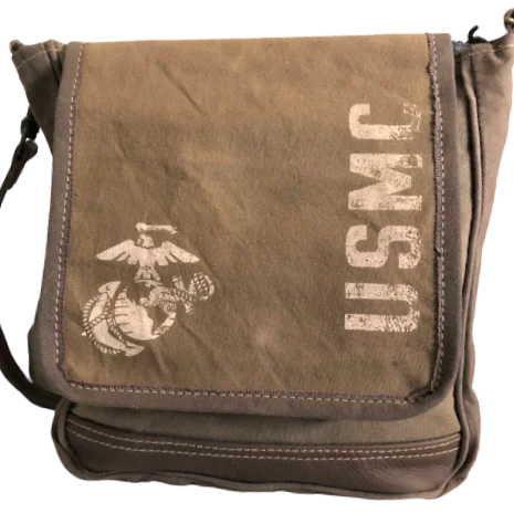 USMC MARINE Sustainable Military Canvas Crossbody Messenger Bag