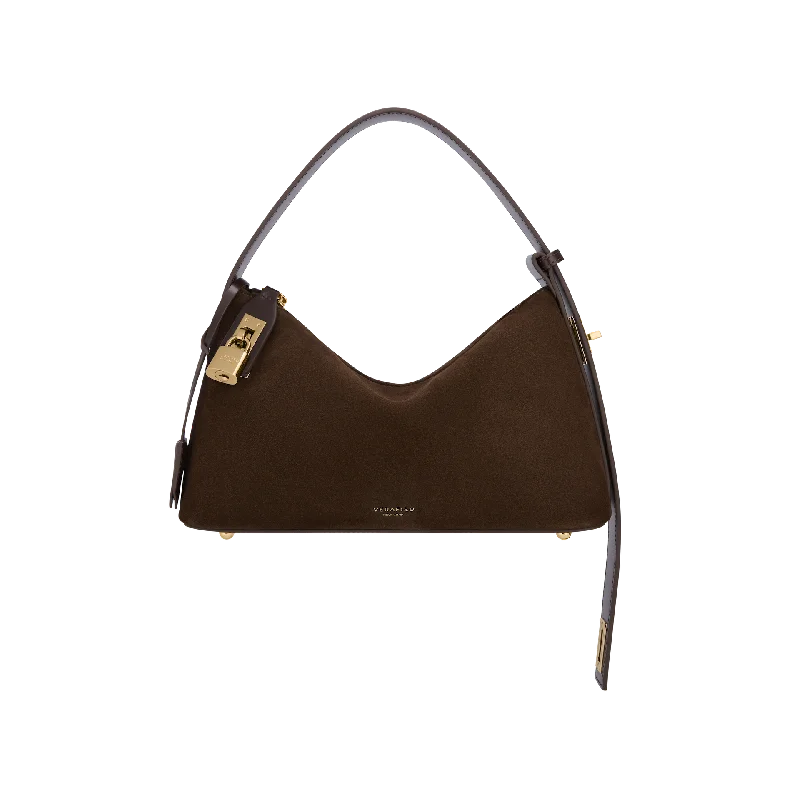 women's dumpling bag with clasp closure -Gold Espresso Suede Hobo Bag