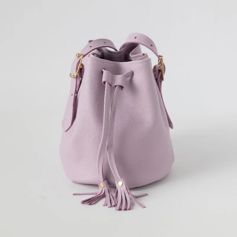 women's bucket bag with magnetic closure -Lilac Italian Pebbled Bucket Bag