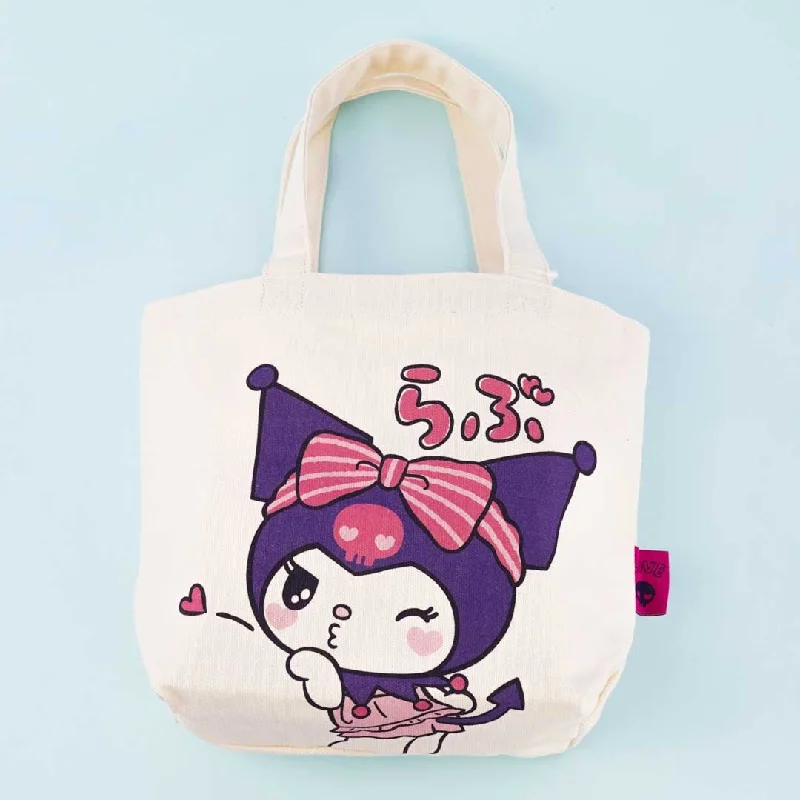 women's tote bag with soft, supple leather -Kuromi Air Kiss Canvas Mini Tote Bag