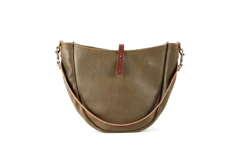 women's dumpling bag with stylish design -CELESTE LEATHER HOBO BAG - MEDIUM - OLIVE