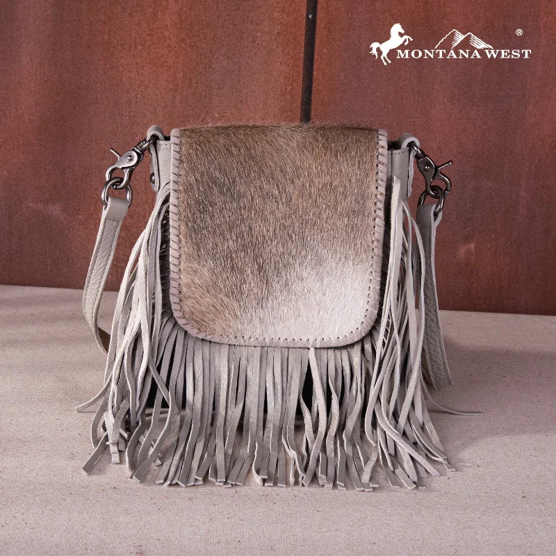 Ladies Crossbody Bag Durable Stitching -RLC-L161 Montana West Genuine Leather Hair-On Collection Fringe Crossbody