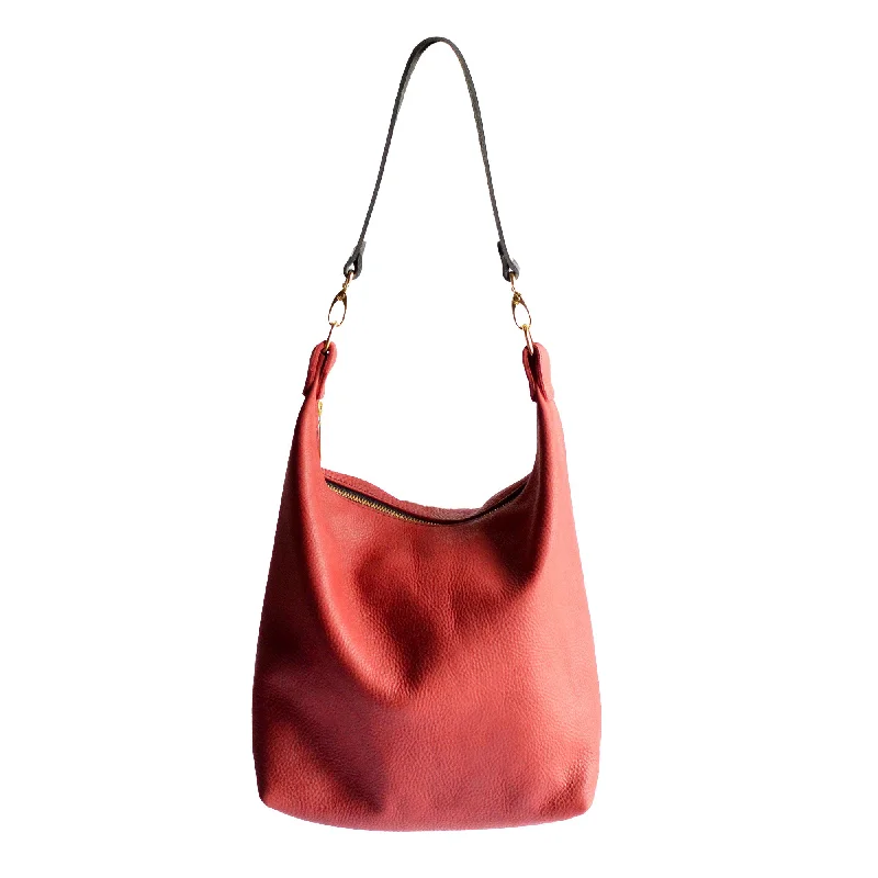 women's bucket bag with quilted texture -Leather BUCKET Crossbody Bag - Red Leather