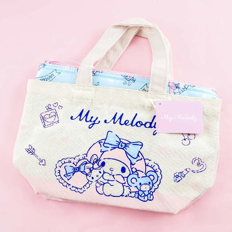 women's tote bag with reversible design -My Melody Canvas Tote Bag With Insulated Pouch