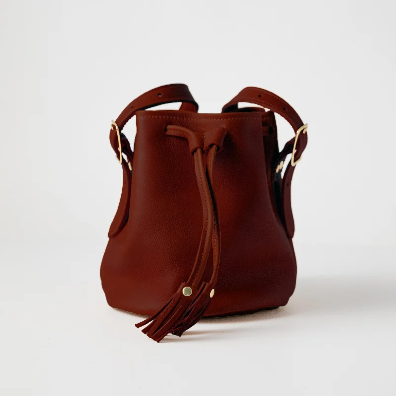 women's bucket bag with leather straps -Dark Tan Bulldog Bucket Bag