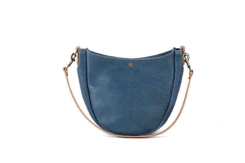 women's dumpling bag with sophisticated look -CELESTE LEATHER HOBO BAG - SMOKEY BLUE