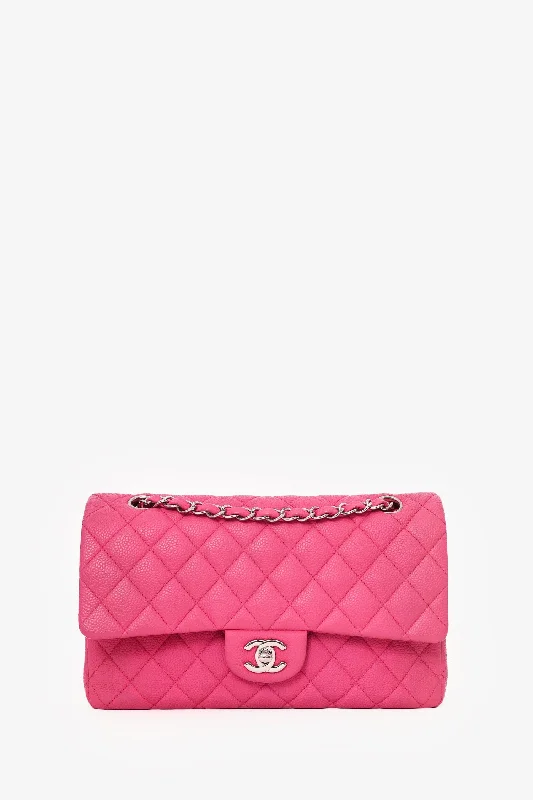 women's handbag with removable coin purse -Pre-Loved Chanel™ Pink Caviar Leather Medium Classic Double Flap Bag