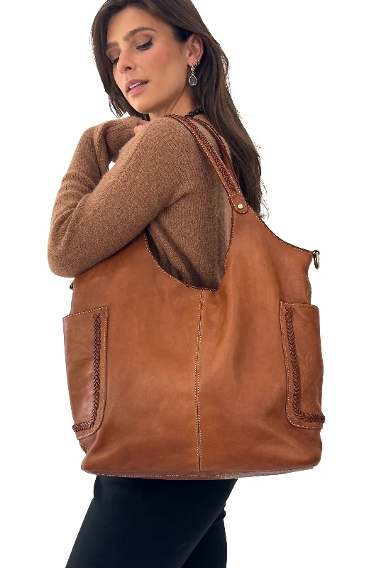 women's tote bag with neutral tones -Julia Slouchy Tote in Cognac