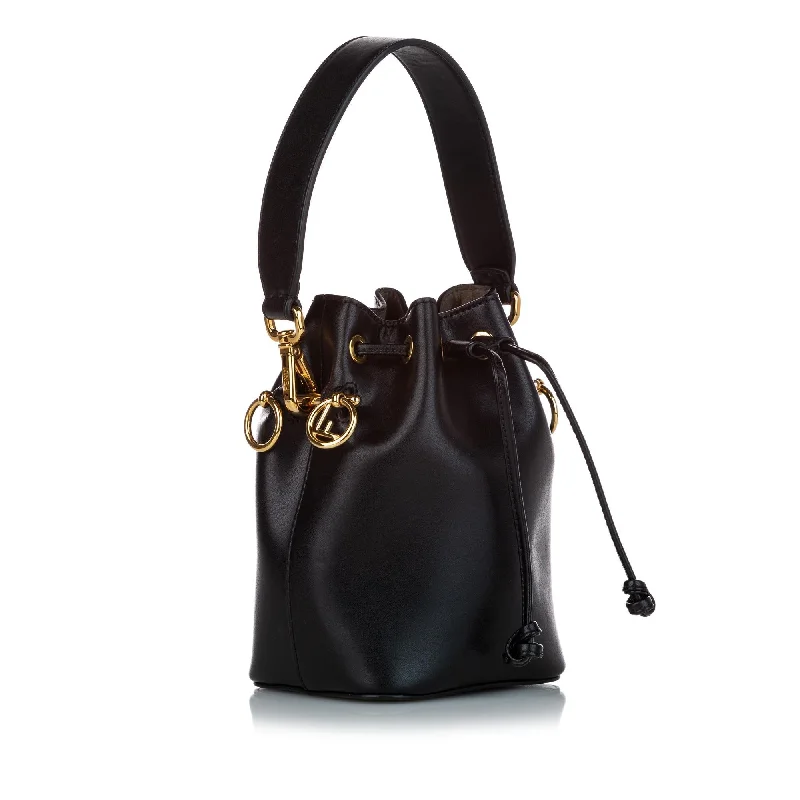 women's bucket bag with removable strap -Fendi Mini Mon Tresor Leather Bucket Bag (SHG-37091)