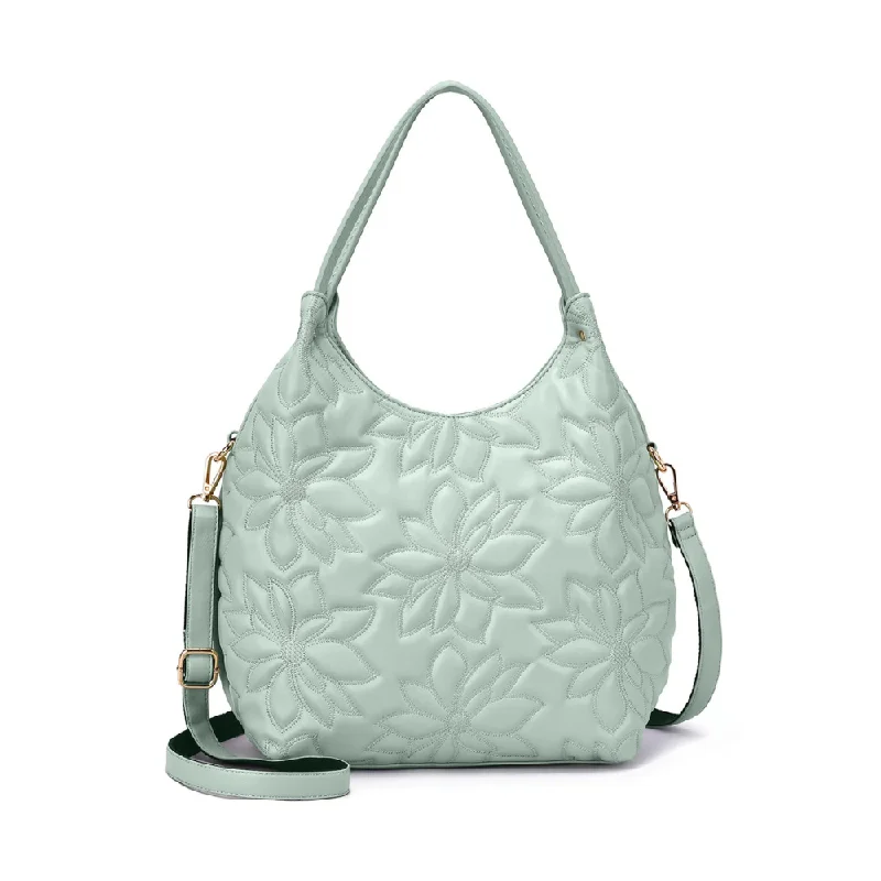 women's dumpling bag for street style -Mellow World Jae Embossed Floral Patterned Sage Hobo Bag (Women's)