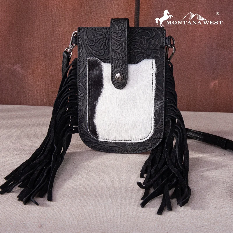 Ladies Crossbody Bag Modern Aesthetic -MW1263-200 Montana West Hair-On Cowhide Fringe Phone Wallet Crossbody